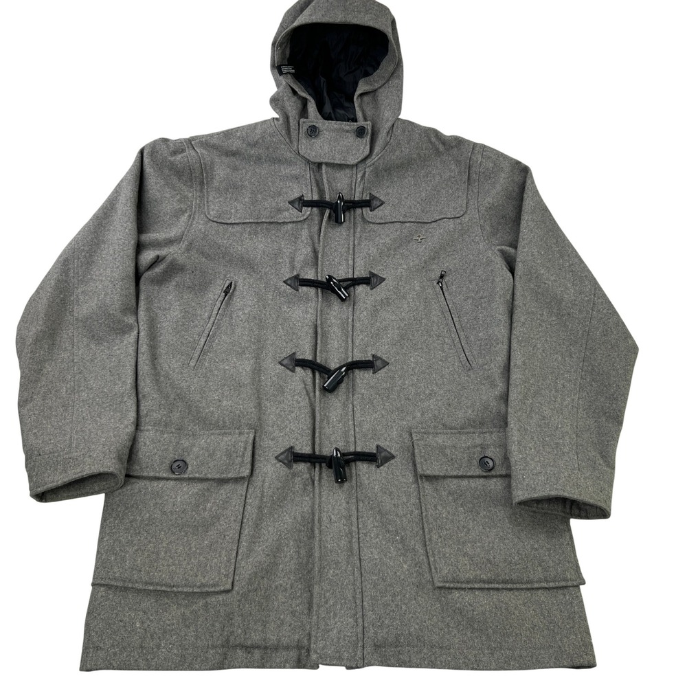 LRG Wool Blend Hooded Duffle Coat XL Heather Grey Men Streetwear Toggle Jacket